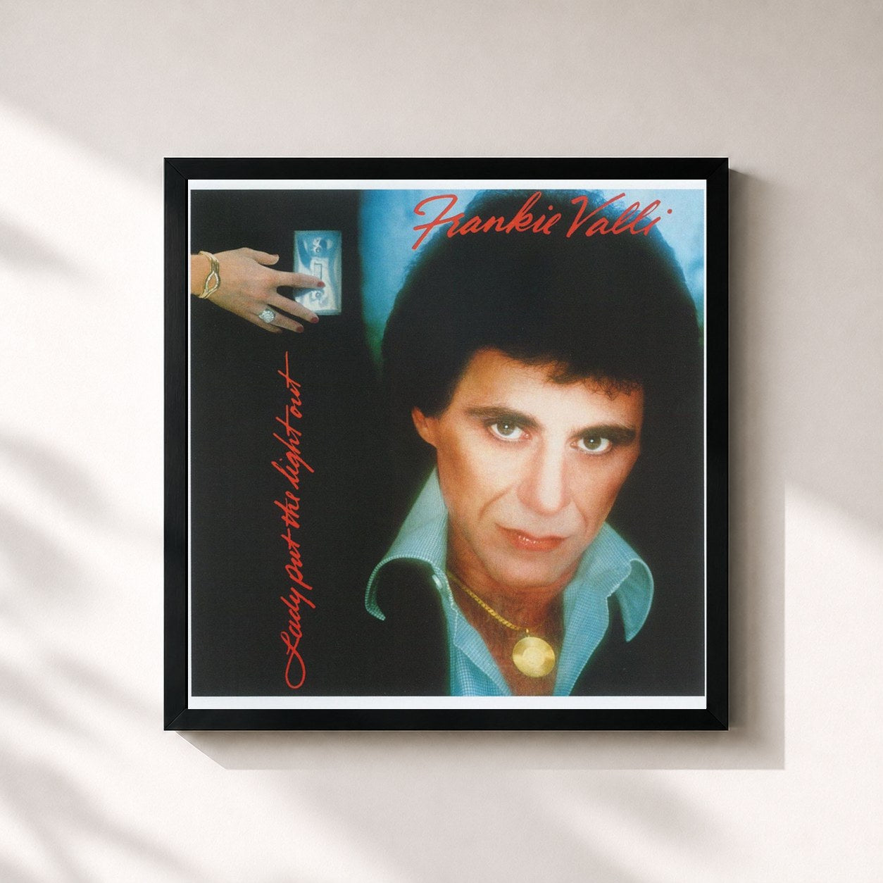 #noir Tableau carré de l'album Lady Put The Light Out de Frankie Valli, cadre noir 32x32 cm