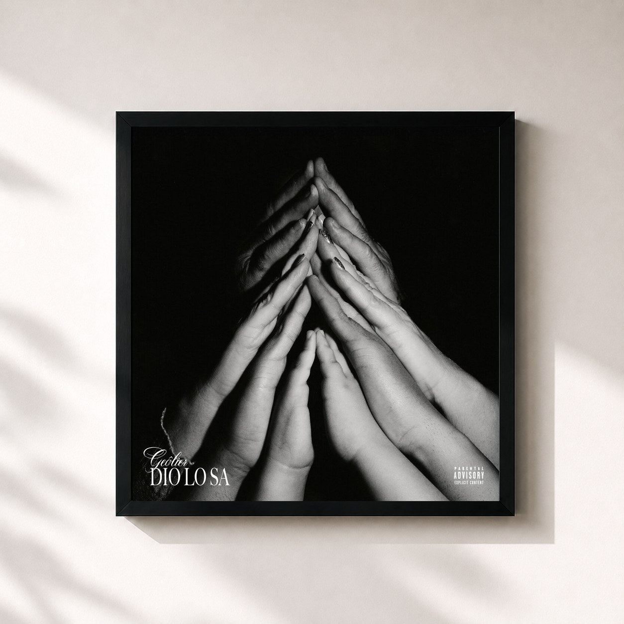 #noir Tableau carré de l'album DIO LO SA de Geolier, cadre noir 32x32 cm