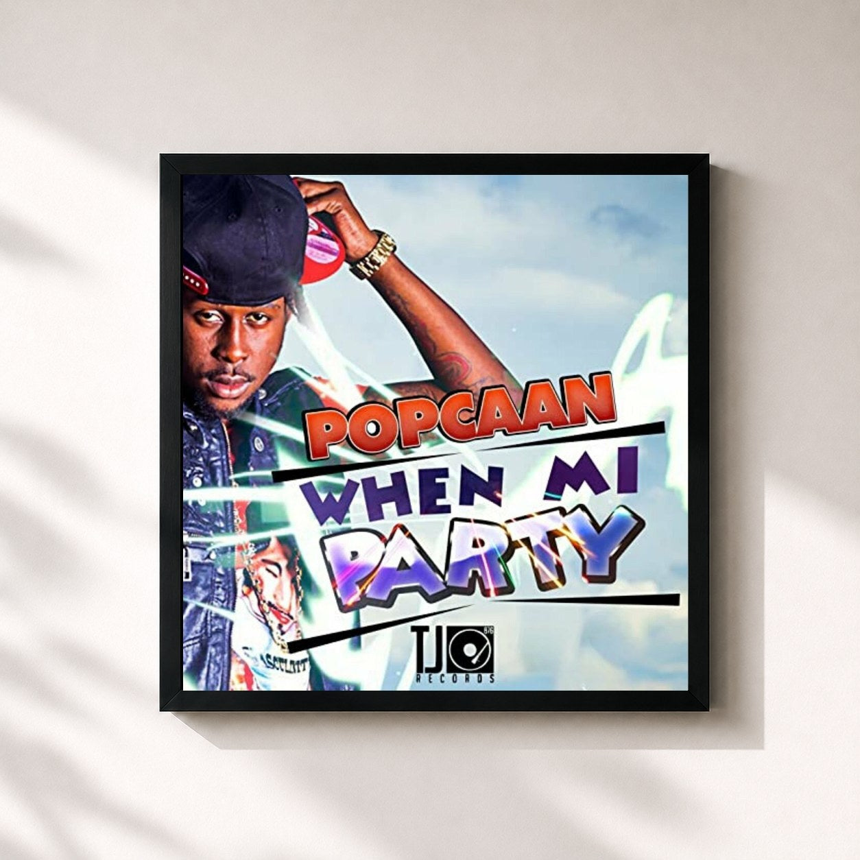 #noir Tableau carré de l'album When Mi Party de Popcaan, cadre noir 32x32 cm