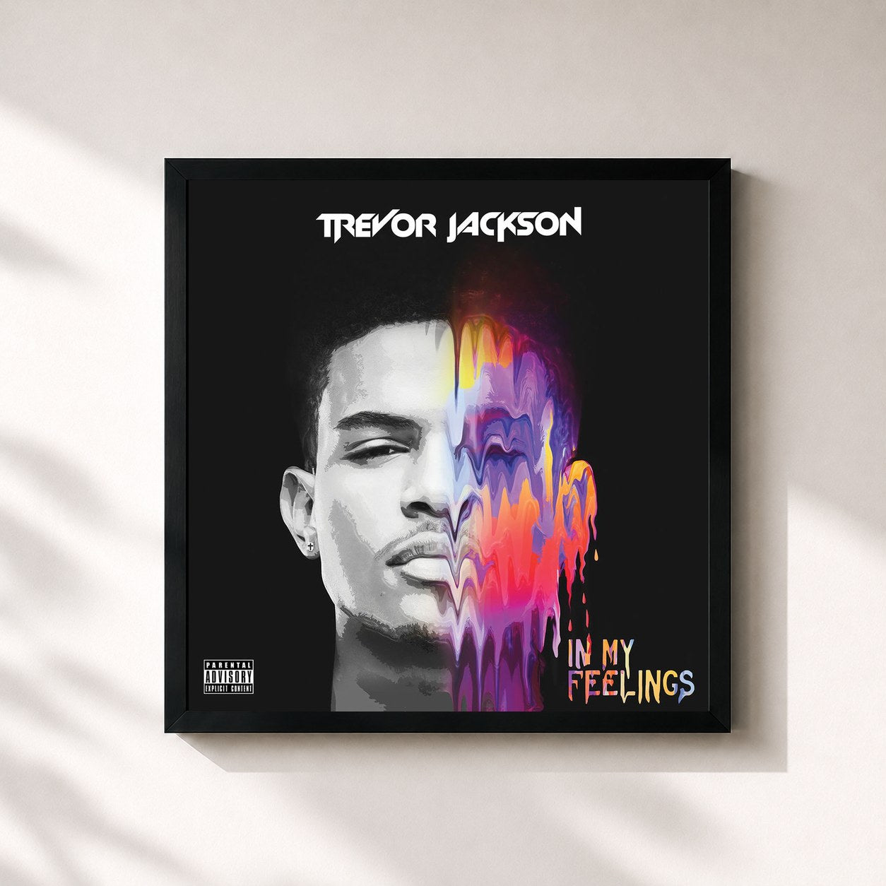 #noir Tableau carré de l'album In My Feelings de Trevor Jackson, cadre noir 32x32 cm
