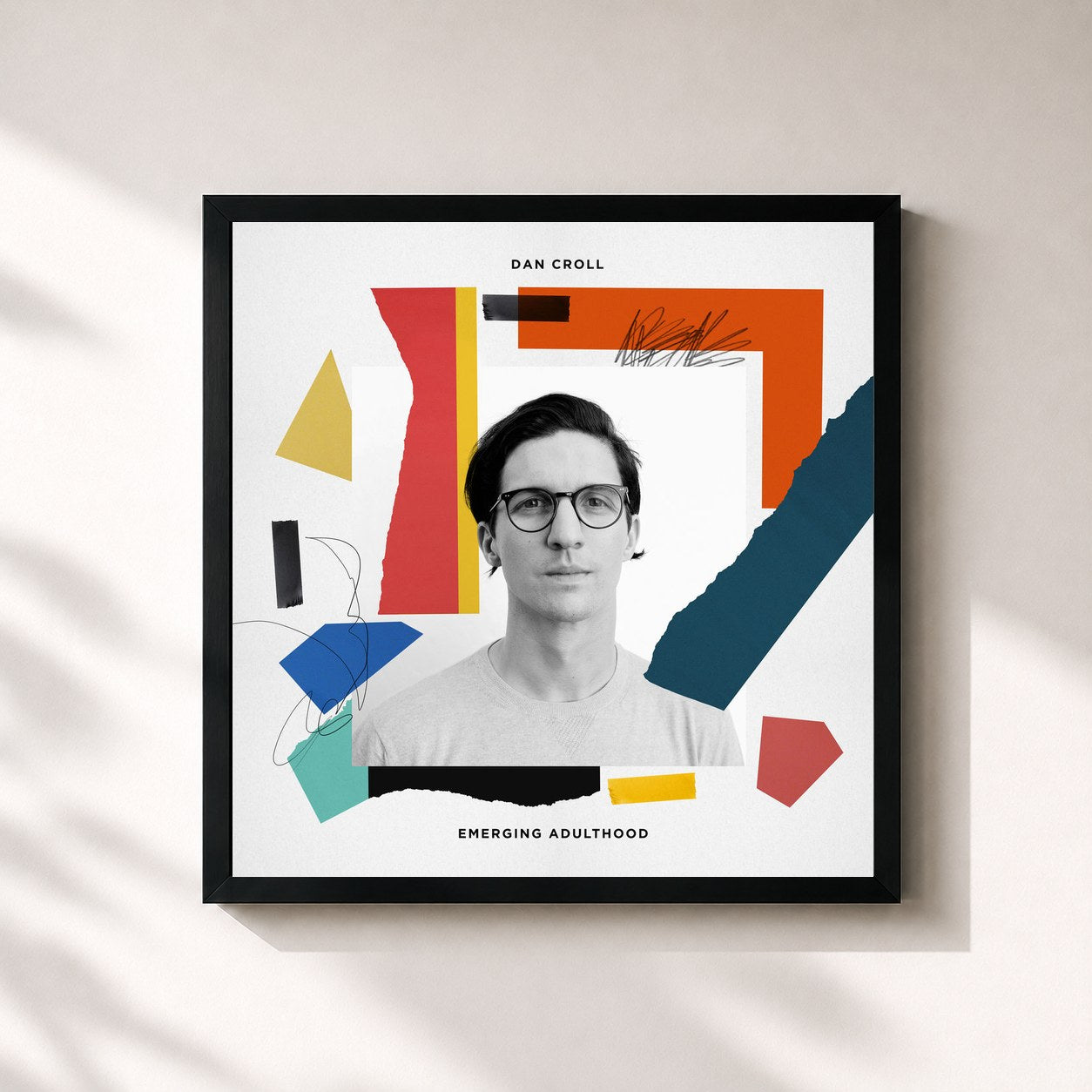 #noir Tableau carré de l'album Emerging Adulthood de Dan Croll, cadre noir 32x32 cm