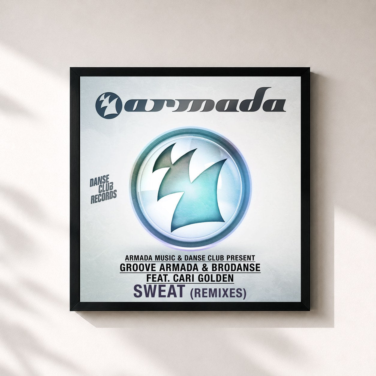#noir Tableau carré de l'album Sweat (Remixes) de Groove Armada, cadre noir 32x32 cm