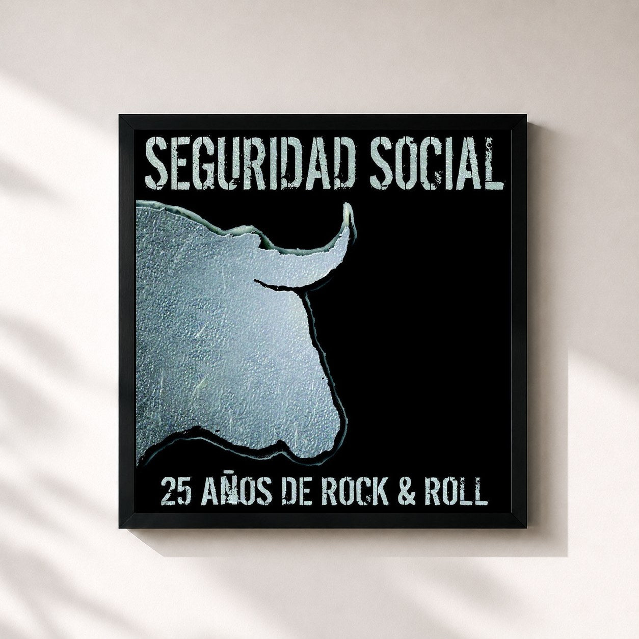 #noir Tableau carré de l'album 25 años de Rock & Roll de Seguridad Social, cadre noir 32x32 cm