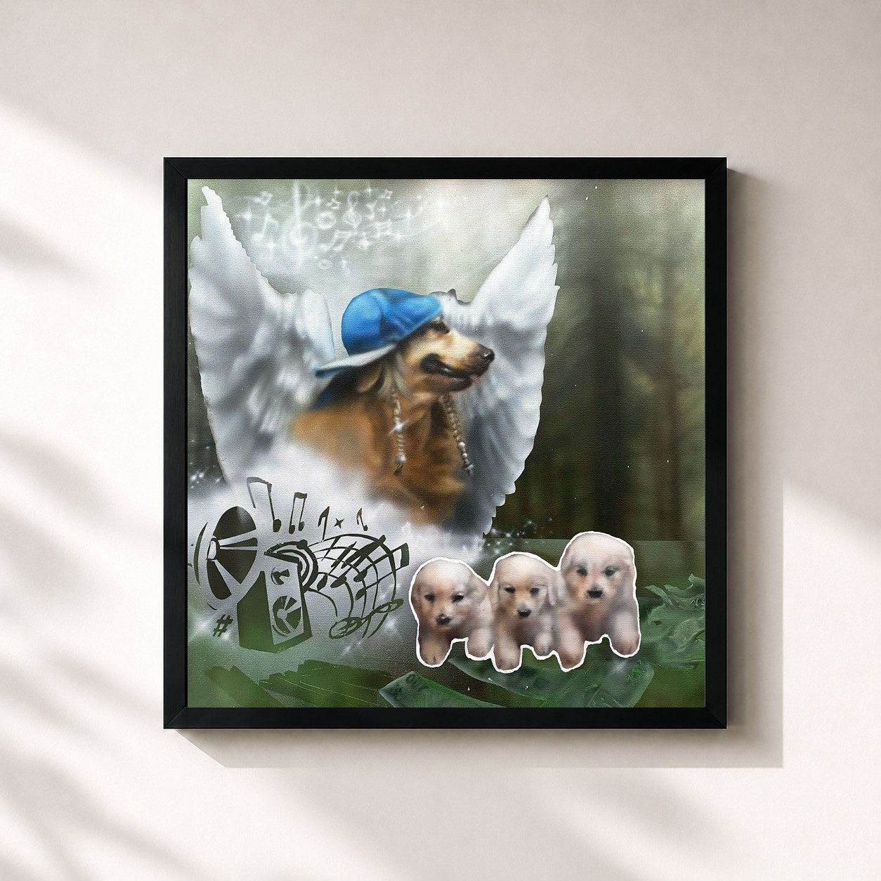 #noir Tableau carré de l'album iNUiNUiNU de Rojuu, cadre noir 32x32 cm