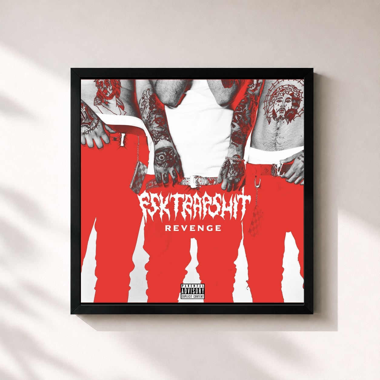#noir Tableau carré de l'album FSK TRAPSHIT REVENGE de FSK SATELLITE, cadre noir 32x32 cm