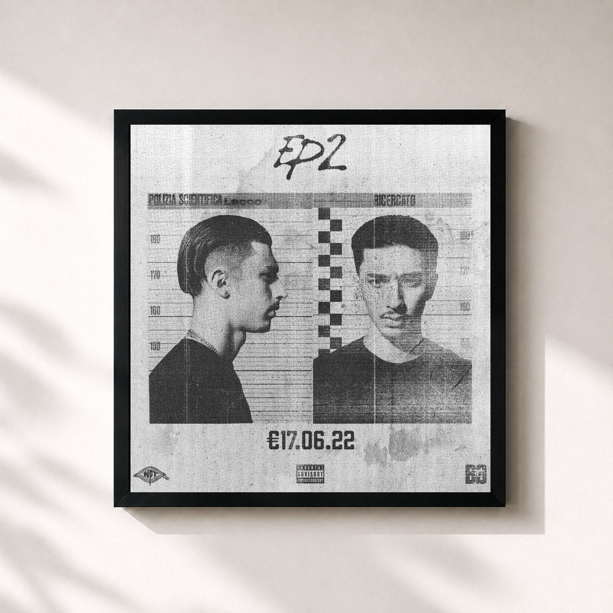 #noir Tableau carré de l'album EP2 de Baby Gang, cadre noir 32x32 cm