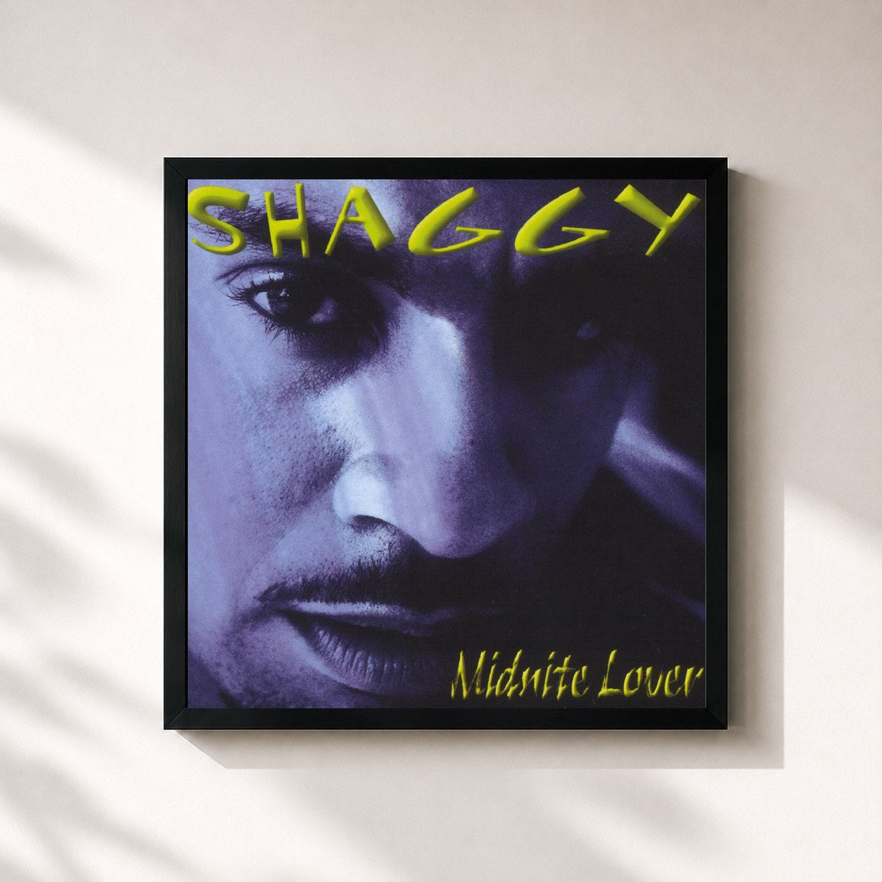 #noir Tableau carré de l'album Midnite Lover de Shaggy, cadre noir 32x32 cm