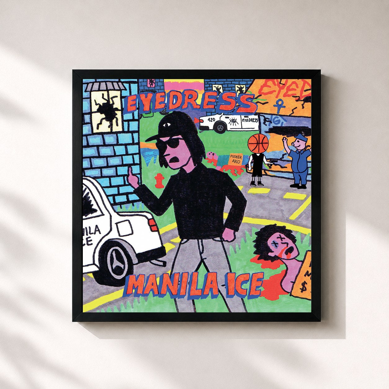 #noir Tableau carré de l'album Manila Ice de Eyedress, cadre noir 32x32 cm