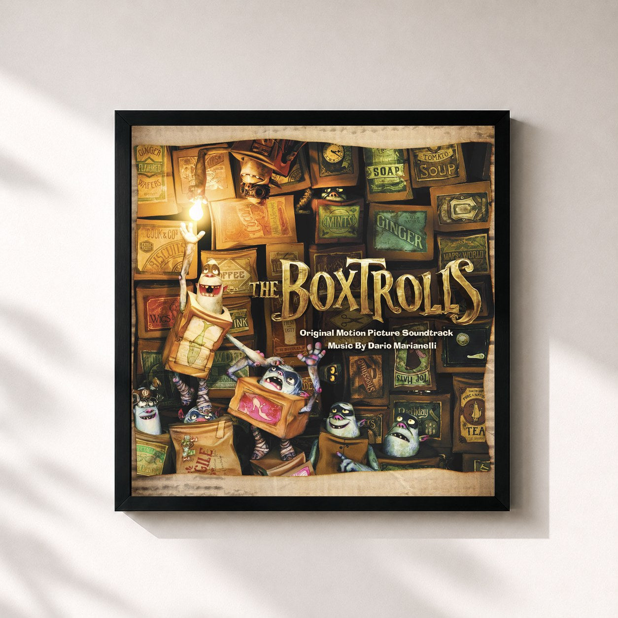 #noir Tableau carré de l'album The Boxtrolls (Original Motion Picture Soundtrack) de Dario Marianelli, cadre noir 32x32 cm