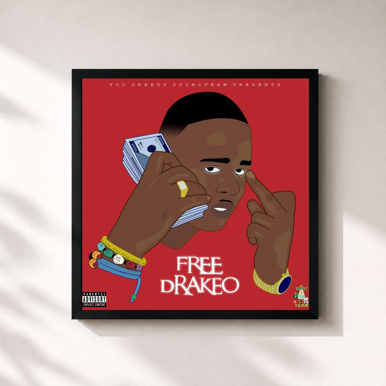 #noir Tableau carré de l'album Free Drakeo de Drakeo the Ruler, cadre noir 32x32 cm