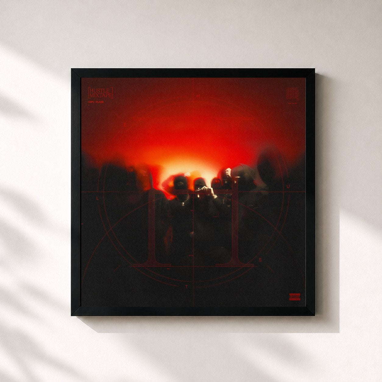 #noir Tableau carré de l'album Hustle Mixtape de Capo Plaza, cadre noir 32x32 cm