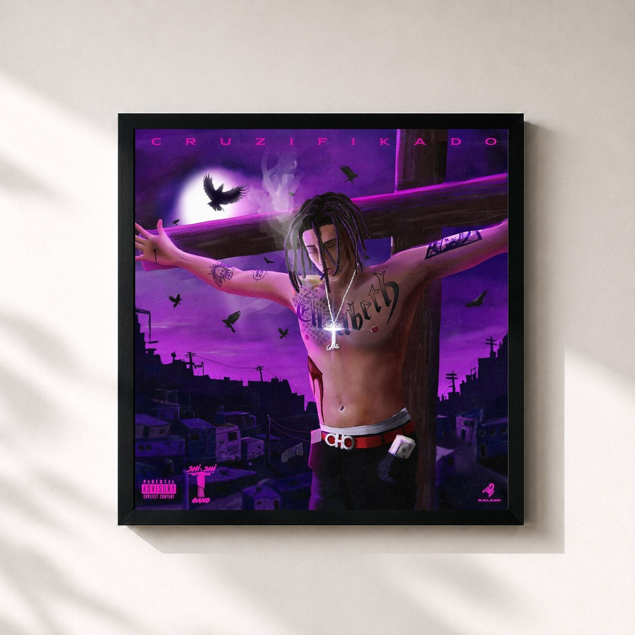 #noir Tableau carré de l'album Cruzifikado de Pablo Chill-E, cadre noir 32x32 cm