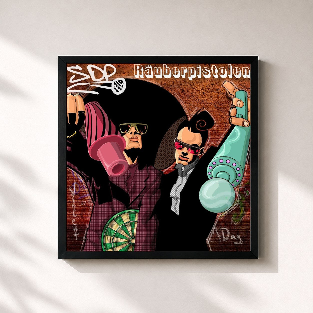 #noir Tableau carré de l'album Räuberpistolen de SDP, cadre noir 32x32 cm