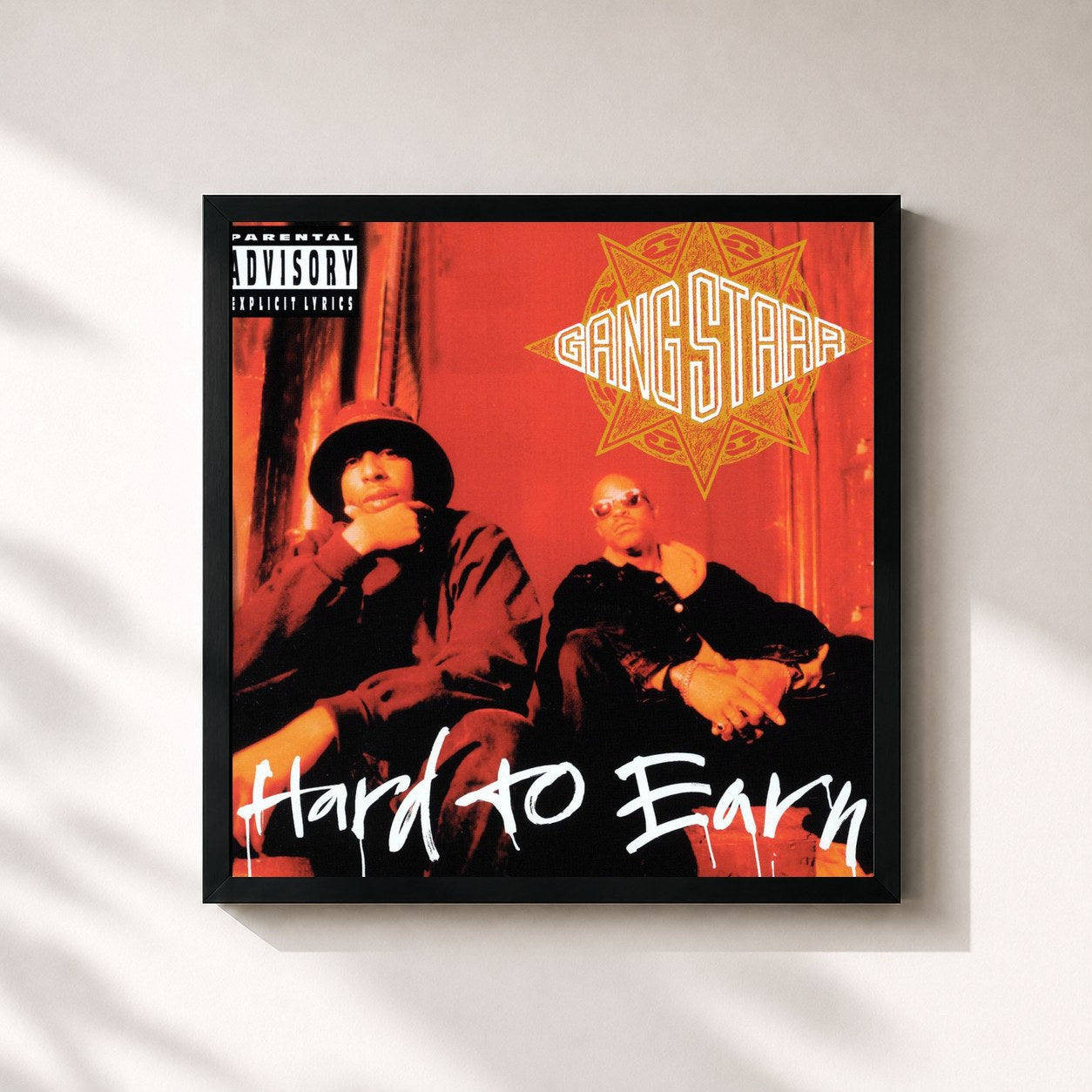 #noir Tableau carré de l'album Hard To Earn de Gang Starr, cadre noir 32x32 cm