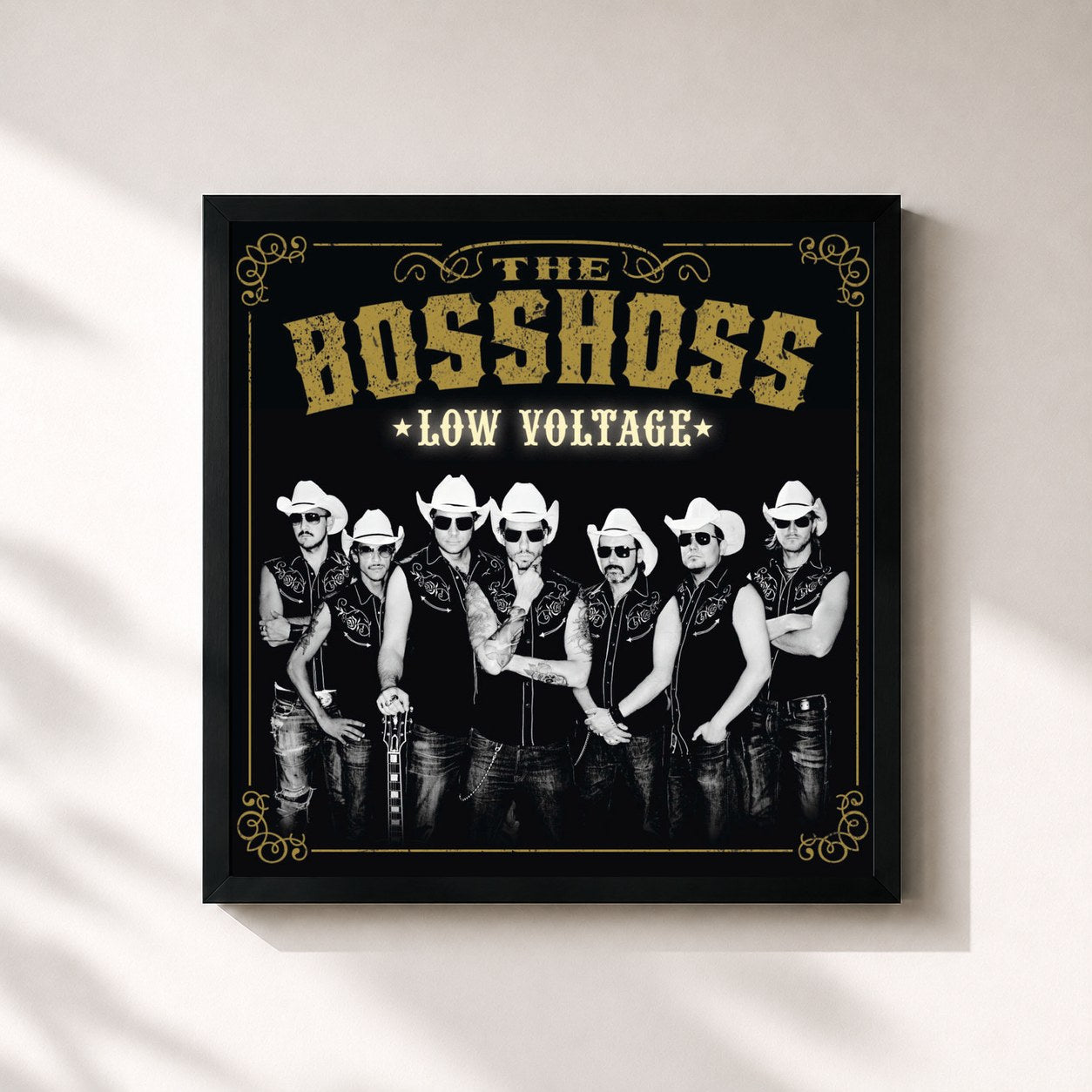 #noir Tableau carré de l'album Low Voltage de The BossHoss, cadre noir 32x32 cm