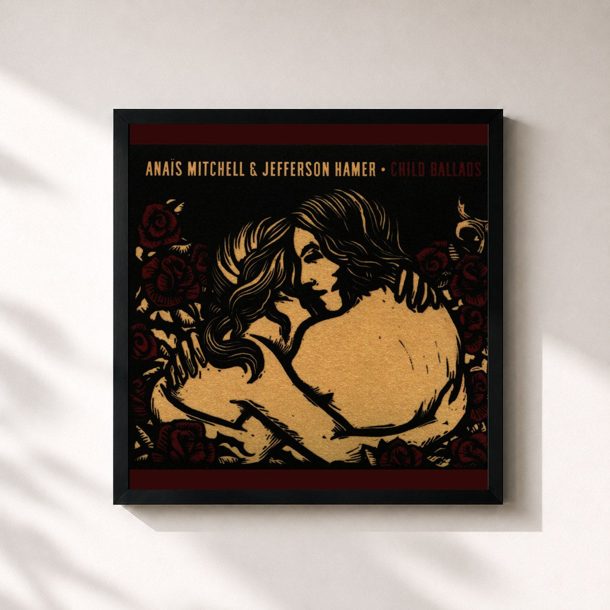 #noir Tableau carré de l'album Child Ballads de Anais Mitchell, cadre noir 32x32 cm