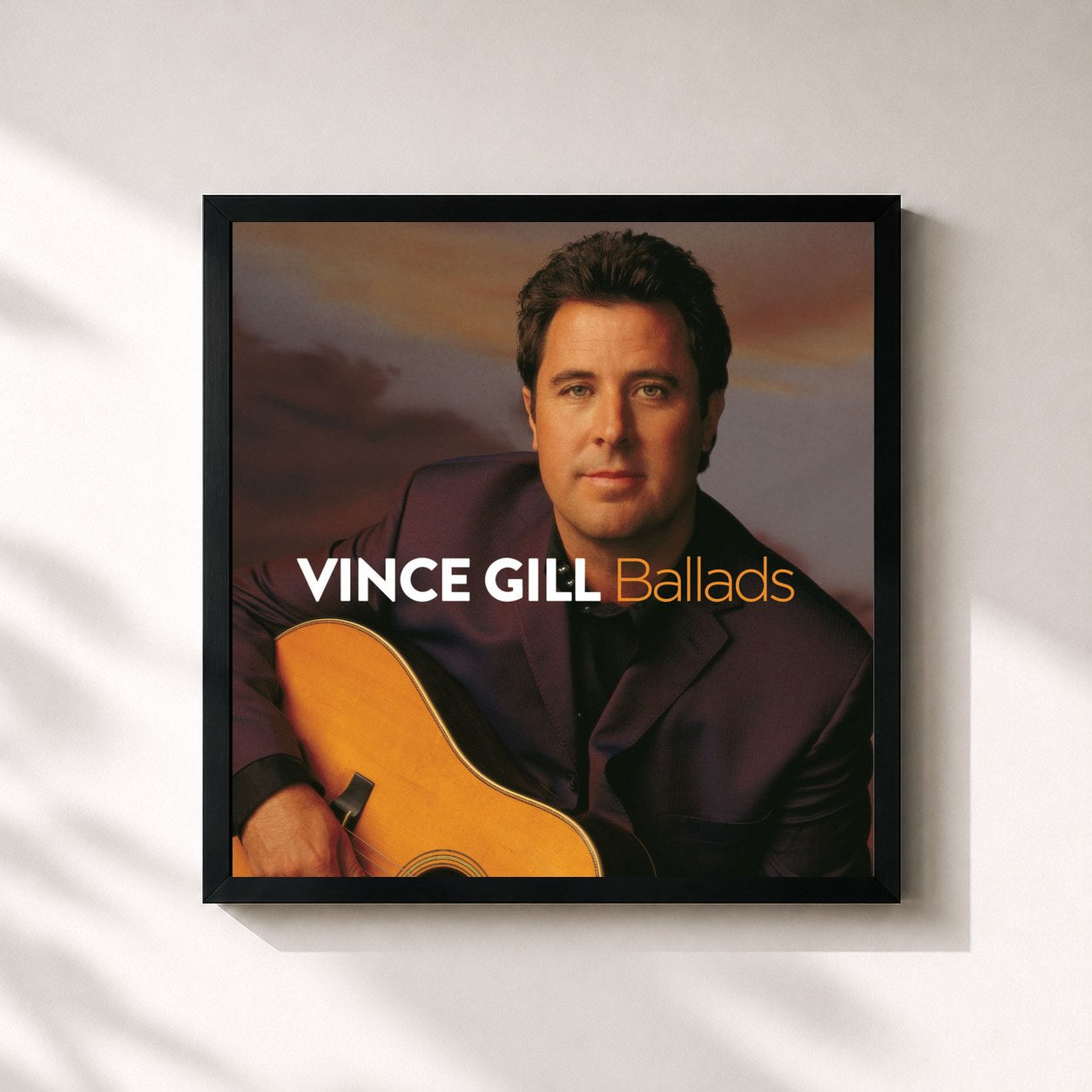 #noir Tableau carré de l'album Ballads de Vince Gill, cadre noir 32x32 cm