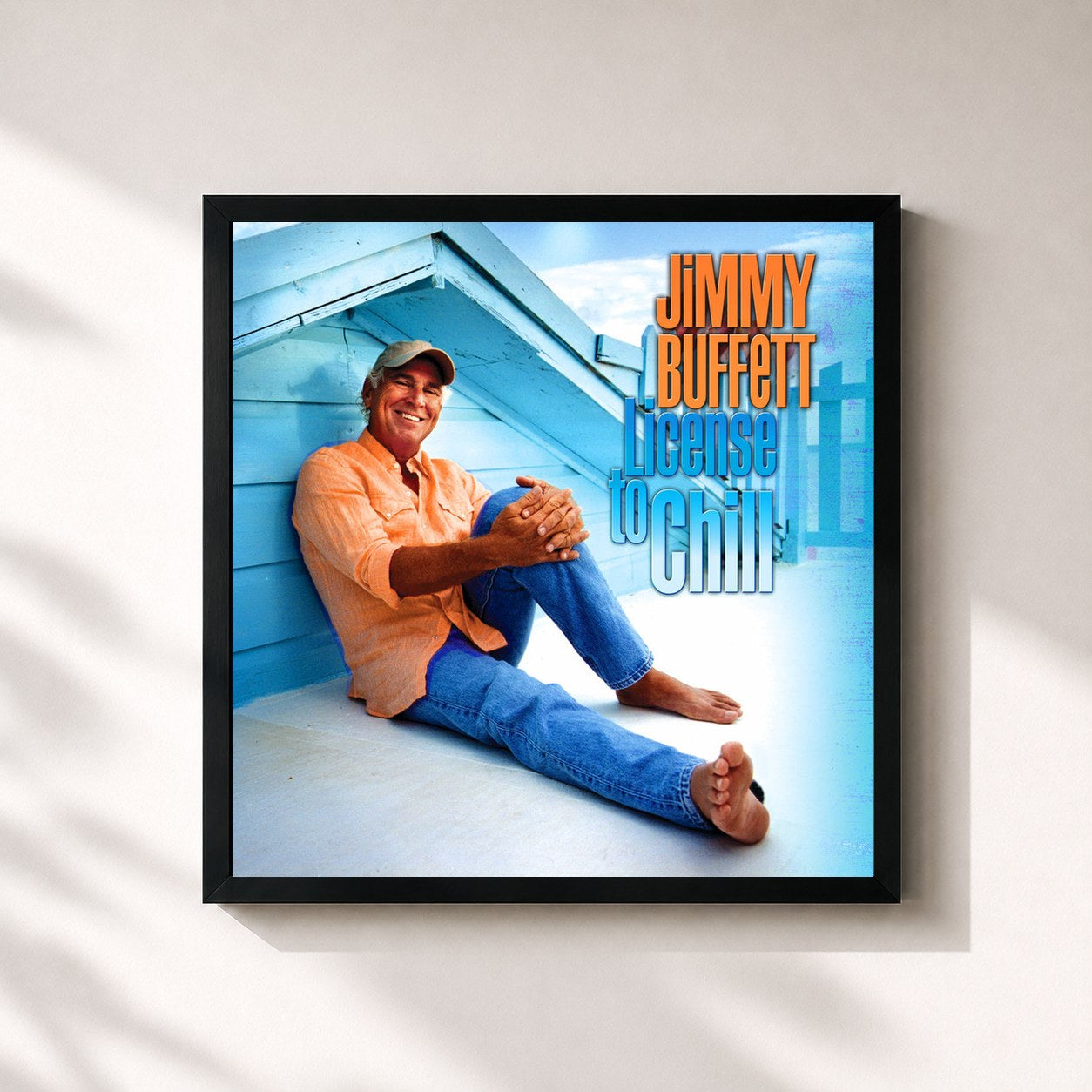 #noir Tableau carré de l'album License to Chill de Jimmy Buffett, cadre noir 32x32 cm
