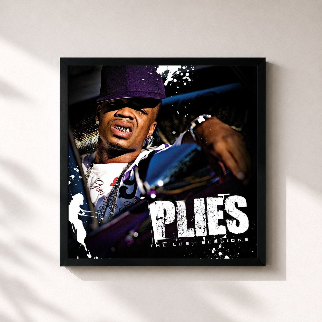 #noir Tableau carré de l'album The Lost Sessions de Plies, cadre noir 32x32 cm