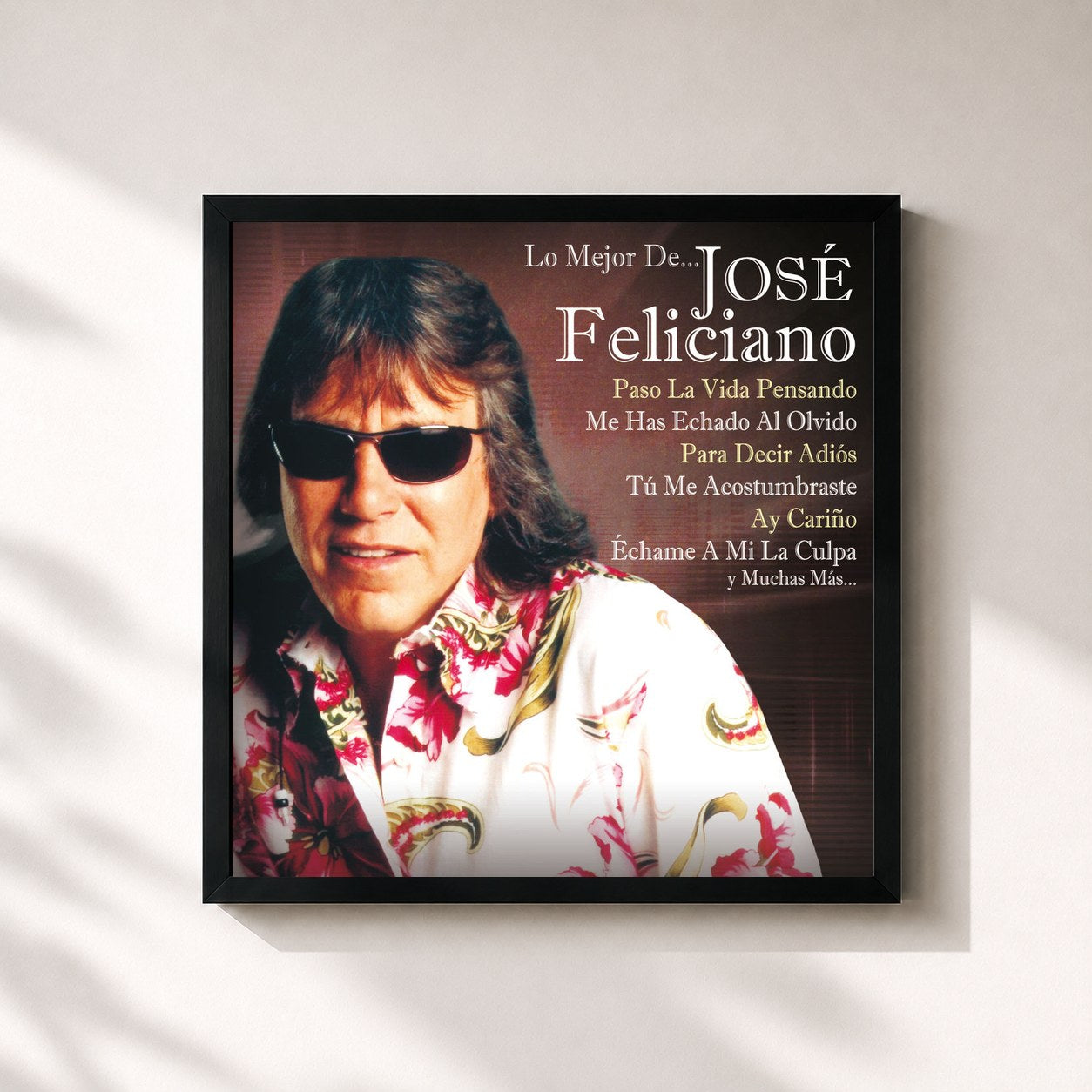 #noir Tableau carré de l'album Lo Mejor De... de José Feliciano, cadre noir 32x32 cm