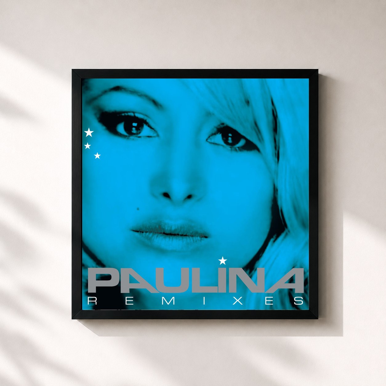 #noir Tableau carré de l'album Paulina Remixes de Paulina Rubio, cadre noir 32x32 cm