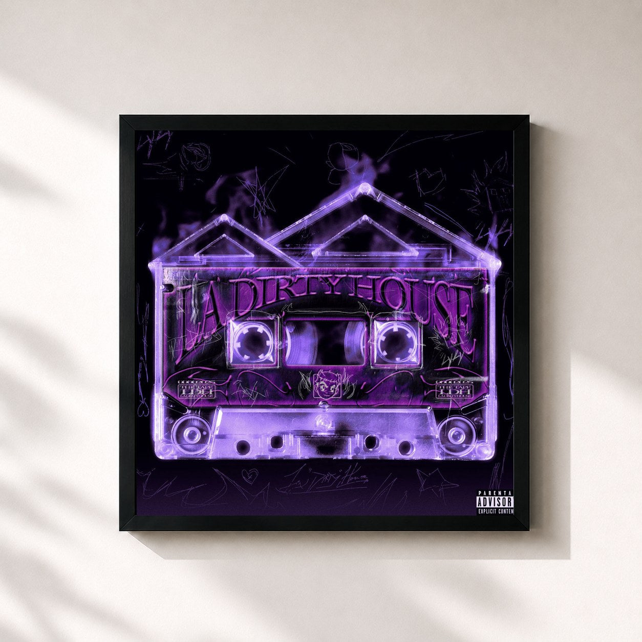 #noir Tableau carré de l'album LA DIRTY HOUSE de Lyanno, cadre noir 32x32 cm