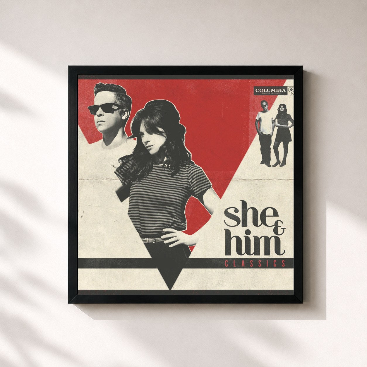 #noir Tableau carré de l'album Classics de She & Him, cadre noir 32x32 cm