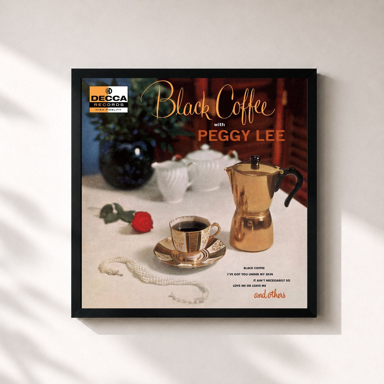 #noir Tableau carré de l'album Black Coffee With Peggy Lee de Peggy Lee, cadre noir 32x32 cm