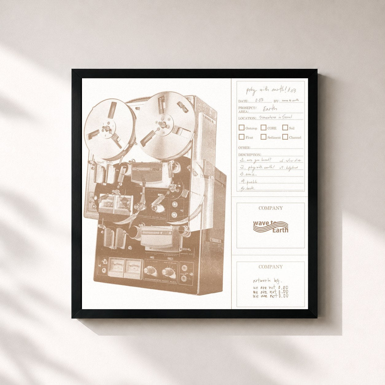 #noir Tableau carré de l'album play with earth! 0.03 de wave to earth, cadre noir 32x32 cm