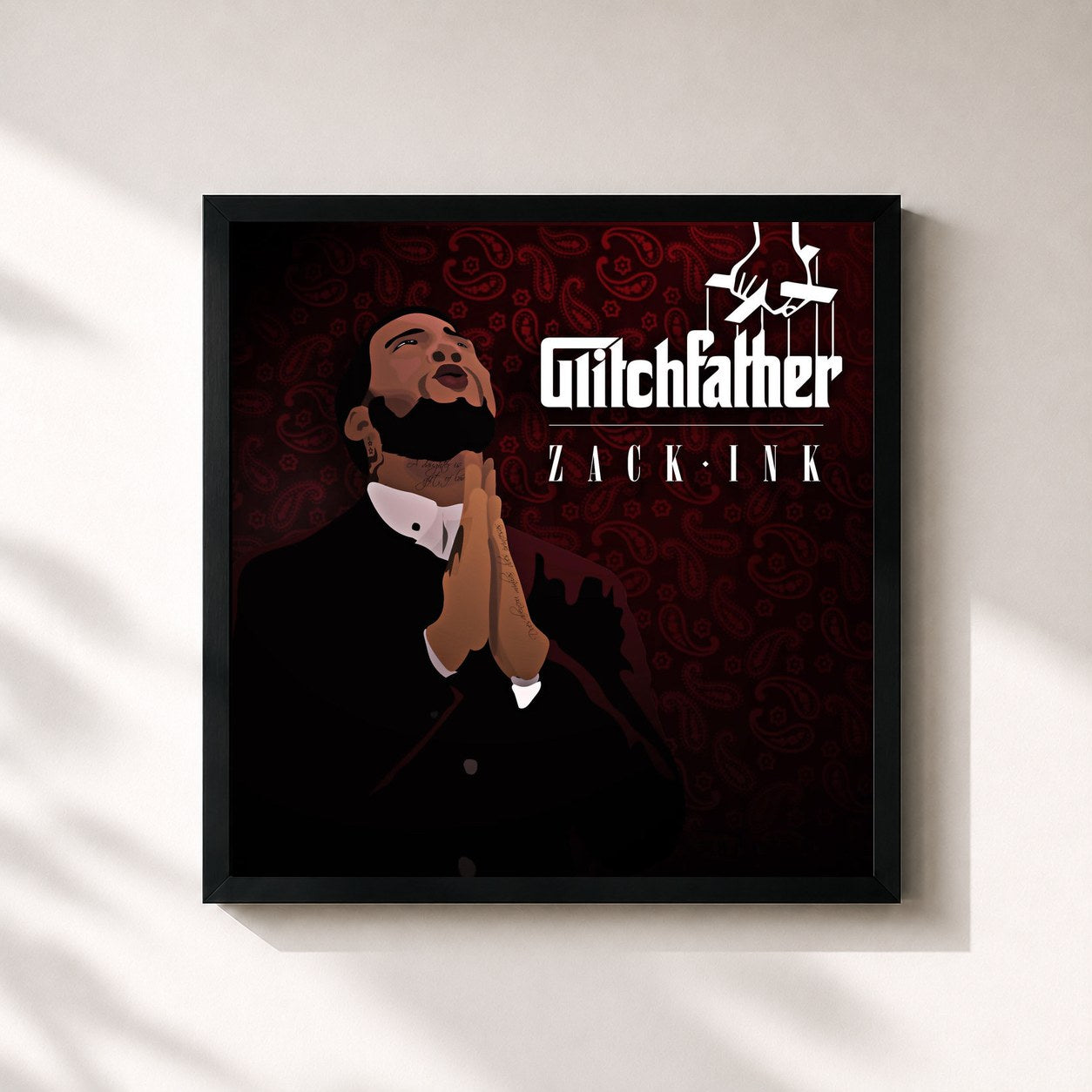 #noir Tableau carré de l'album Glitchfather de Zack Ink, cadre noir 32x32 cm