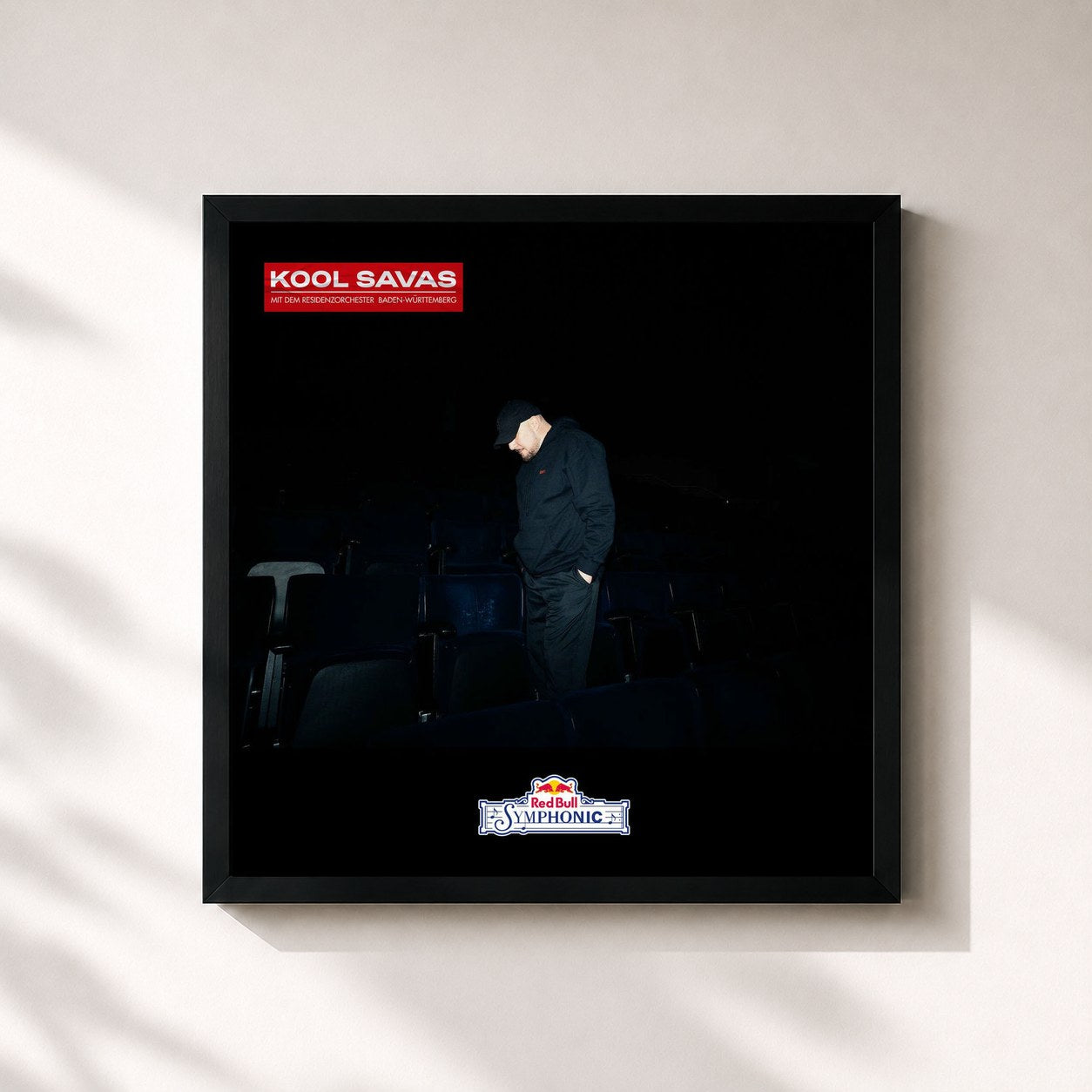 #noir Tableau carré de l'album Red Bull Symphonic de Kool Savas, cadre noir 32x32 cm