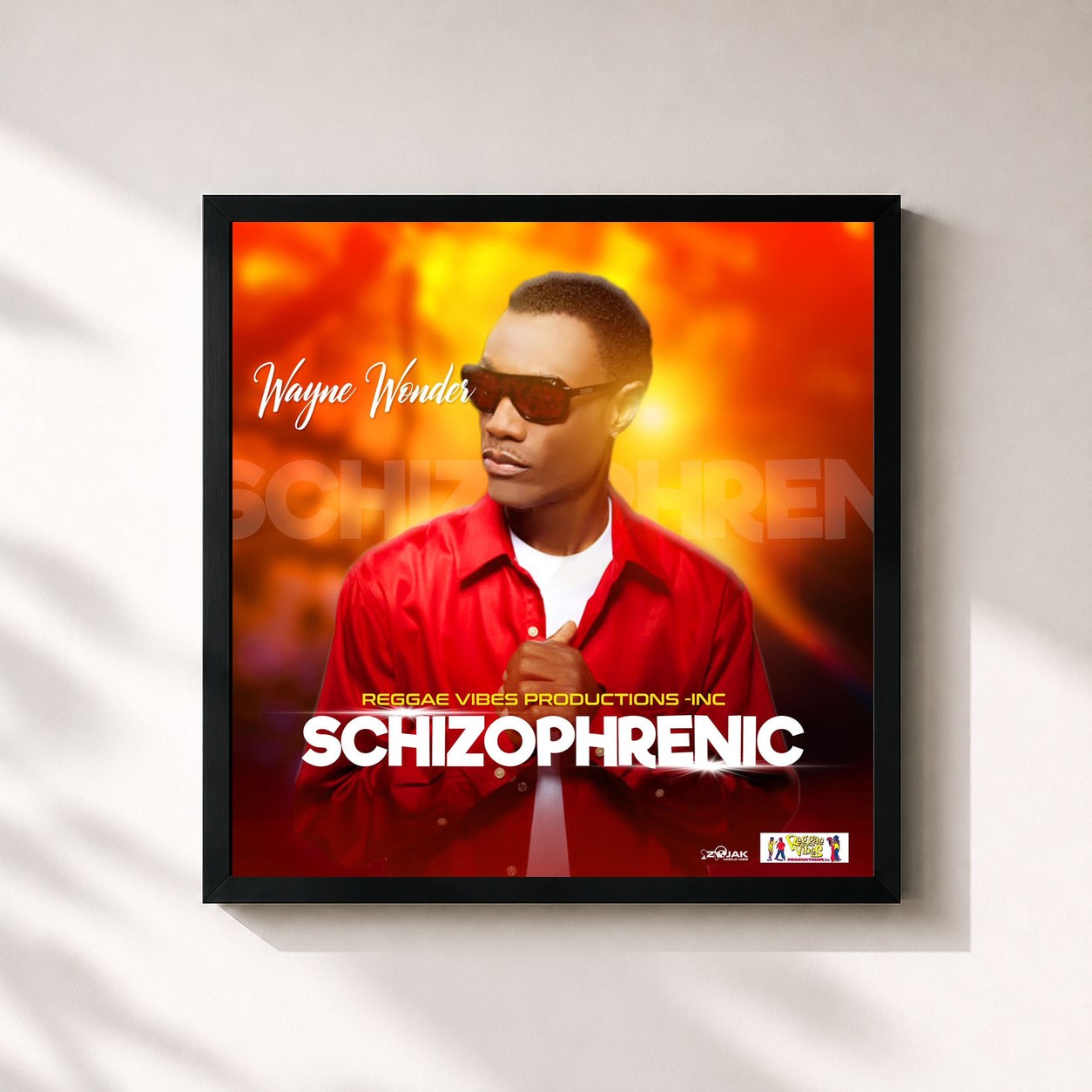 #noir Tableau carré de l'album Schizophrenic de Wayne Wonder, cadre noir 32x32 cm