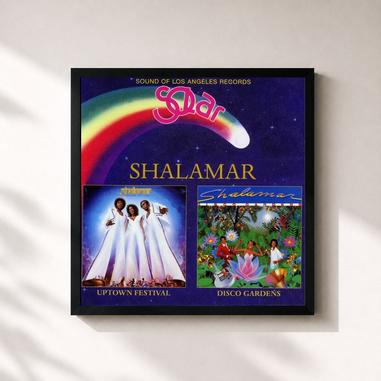 #noir Tableau carré de l'album Uptown Festival / Disco Gardens de Shalamar, cadre noir 32x32 cm