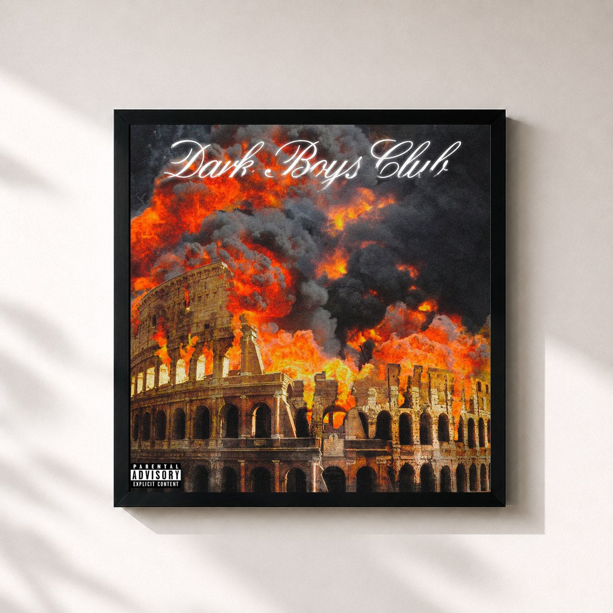 #noir Tableau carré de l'album DARK BOYS CLUB de Dark Polo Gang, cadre noir 32x32 cm