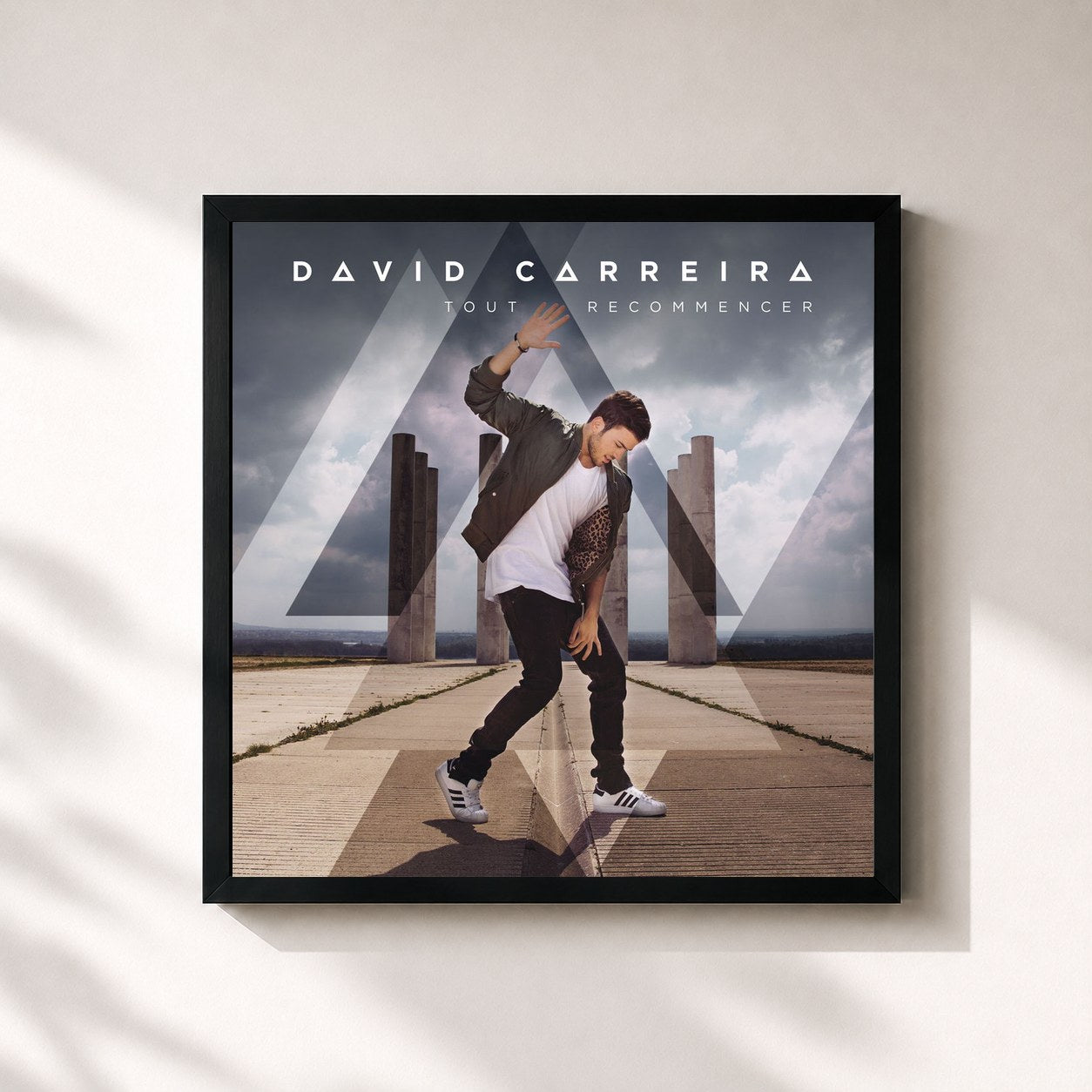 #noir Tableau carré de l'album Tout recommencer de David Carreira, cadre noir 32x32 cm