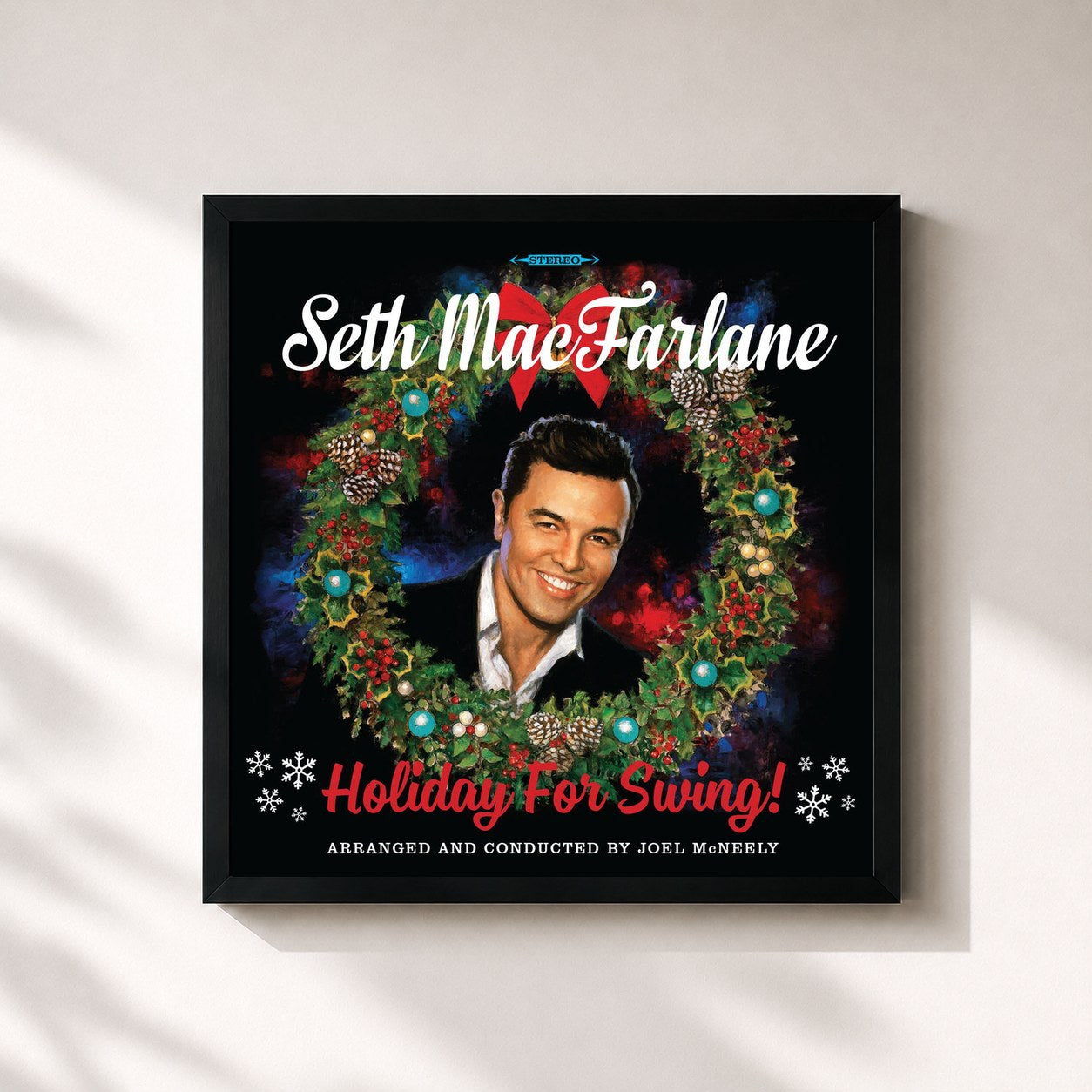 #noir Tableau carré de l'album Holiday For Swing! de Seth MacFarlane, cadre noir 32x32 cm