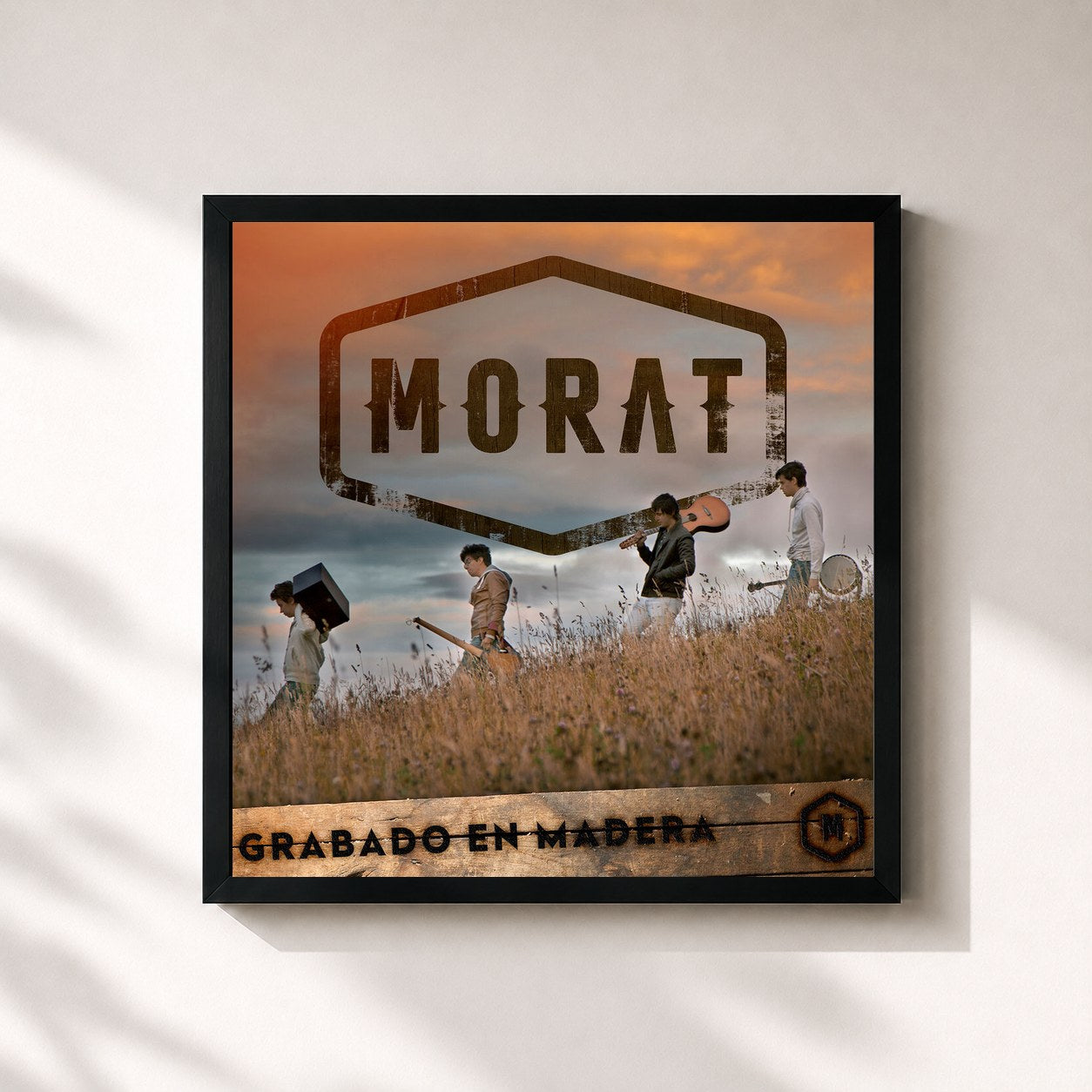 #noir Tableau carré de l'album Grabado En Madera EP de Morat, cadre noir 32x32 cm