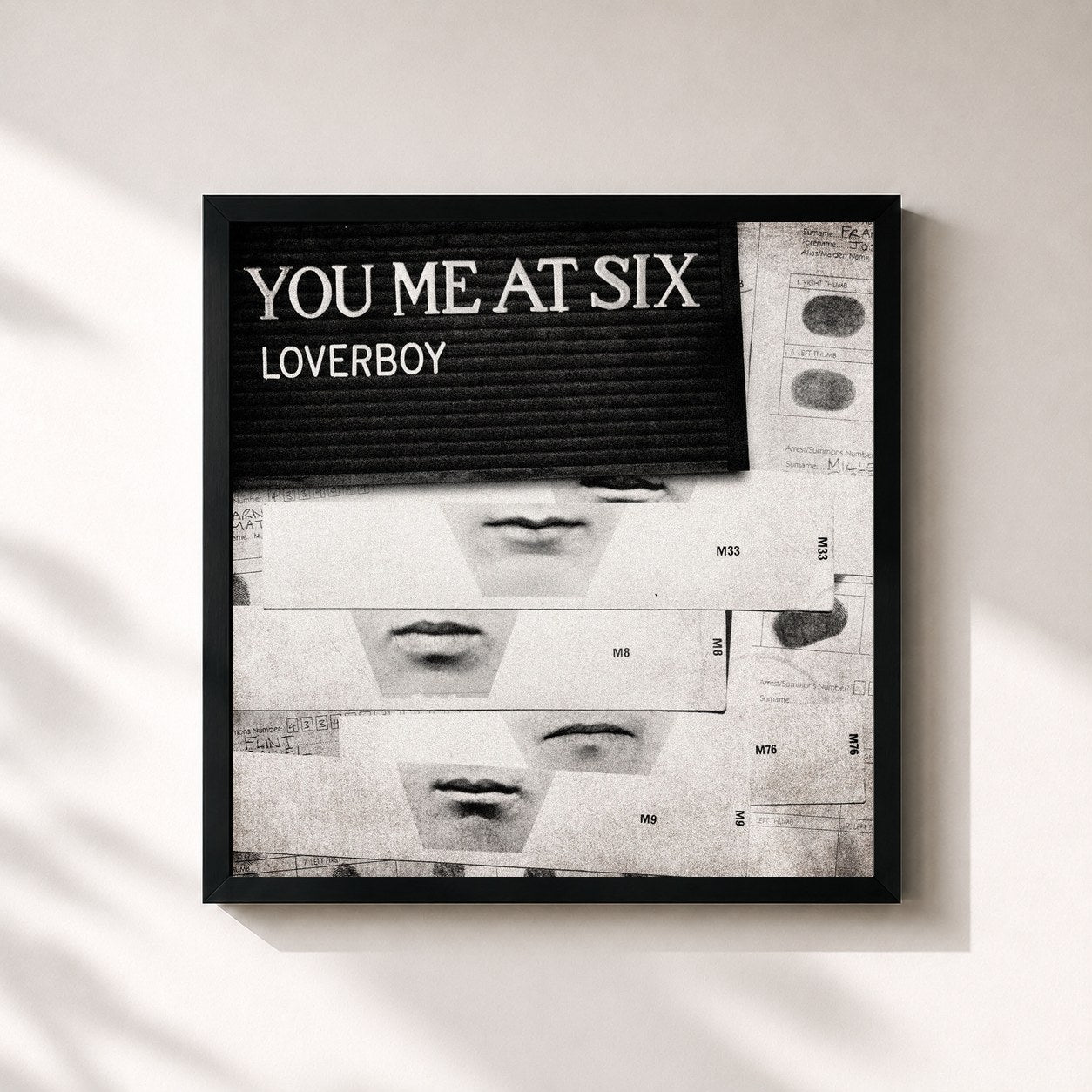 #noir Tableau carré de l'album Loverboy de You Me At Six, cadre noir 32x32 cm