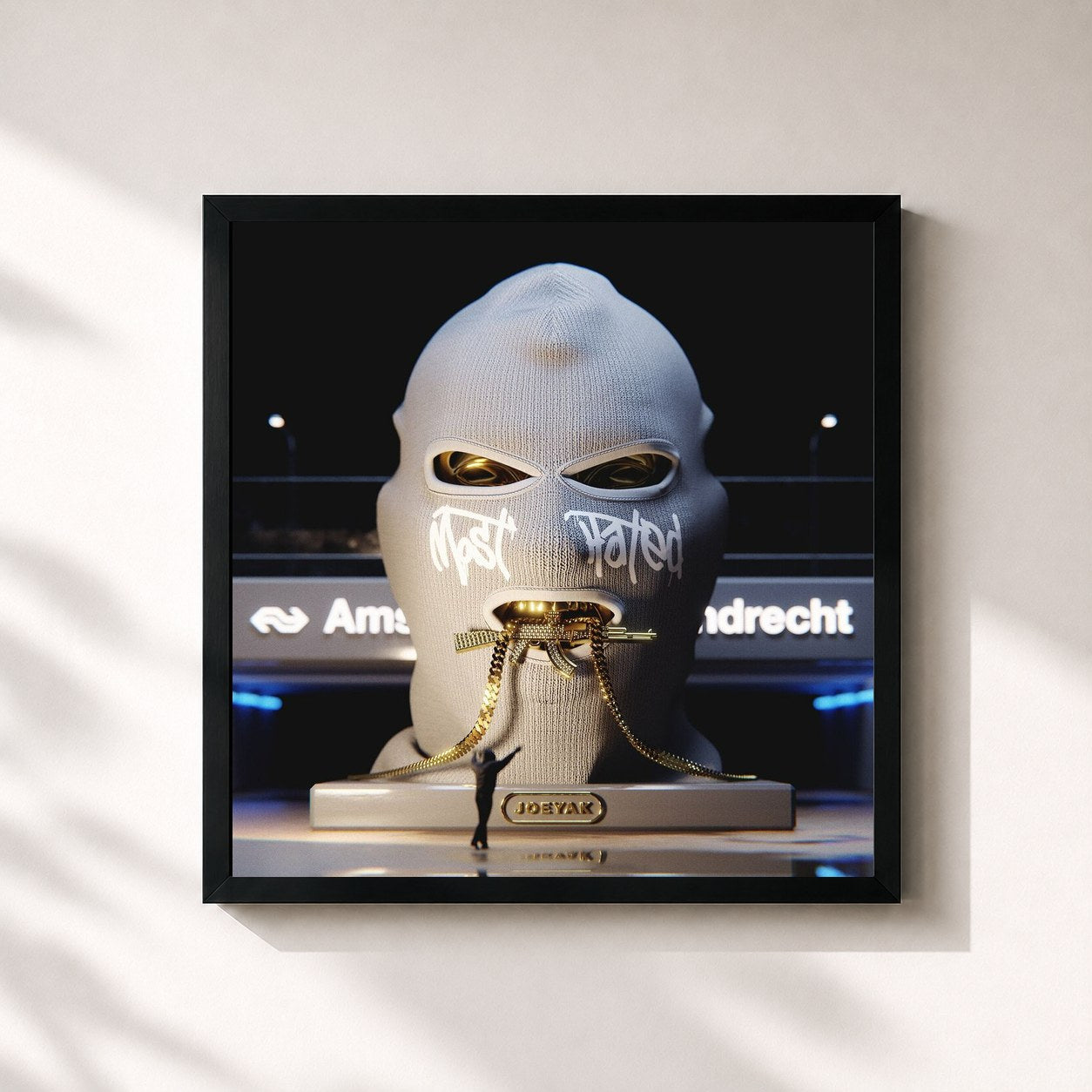 #noir Tableau carré de l'album Most Hated de JoeyAK, cadre noir 32x32 cm