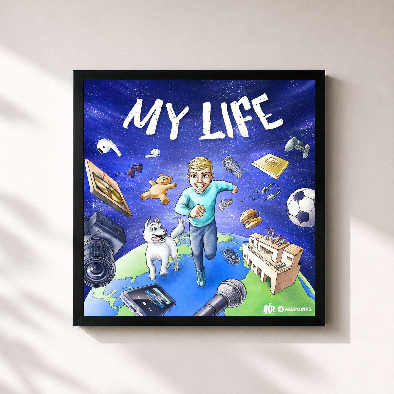 #noir Tableau carré de l'album My Life de Michou, cadre noir 32x32 cm