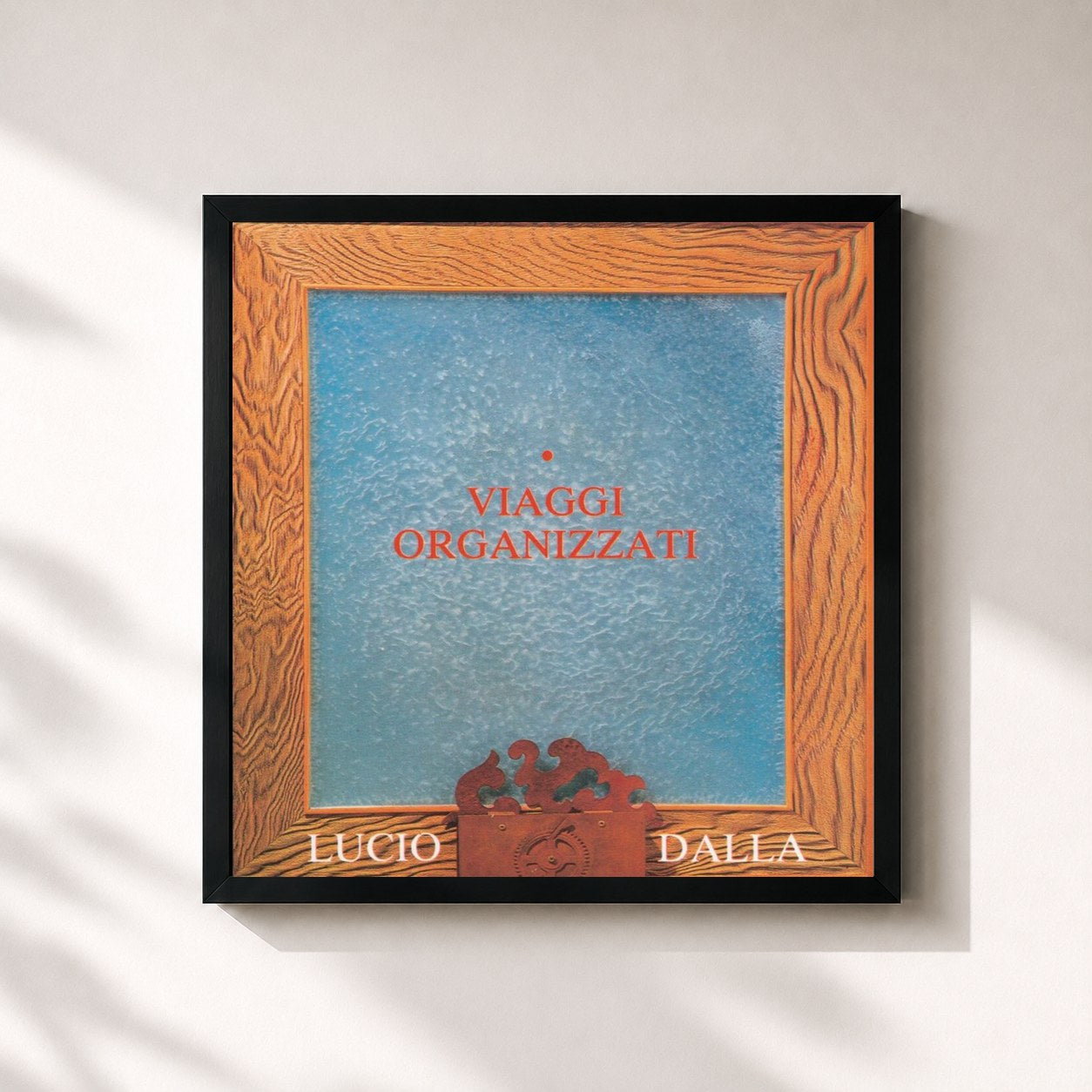 #noir Tableau carré de l'album Viaggi Organizzati de Lucio Dalla, cadre noir 32x32 cm