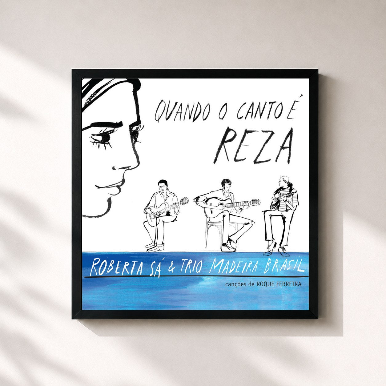 #noir Tableau carré de l'album Quando o Canto É Reza de Roberta Sá, cadre noir 32x32 cm