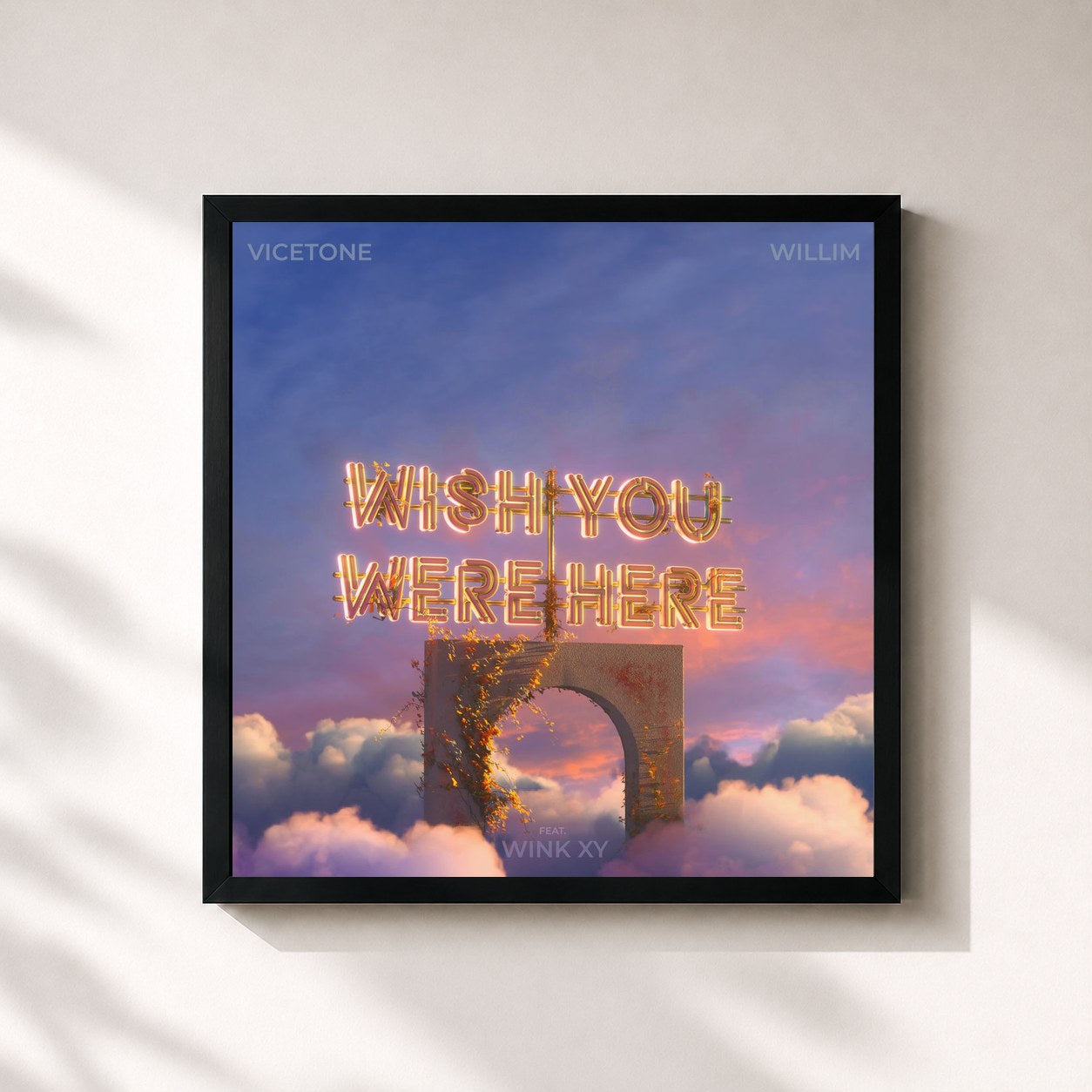 #noir Tableau carré de l'album Wish You Were Here de Vicetone, cadre noir 32x32 cm