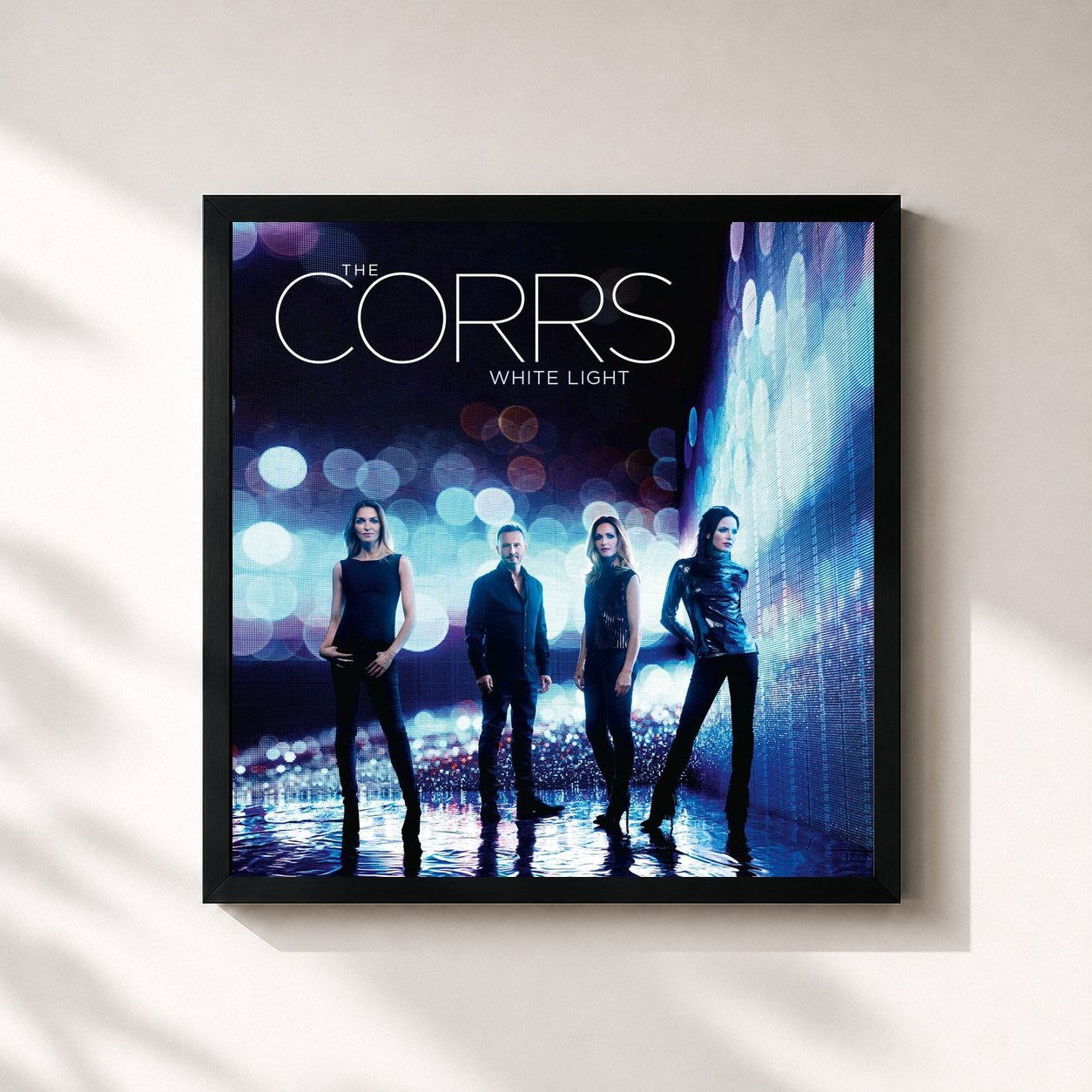 #noir Tableau carré de l'album White Light de The Corrs, cadre noir 32x32 cm