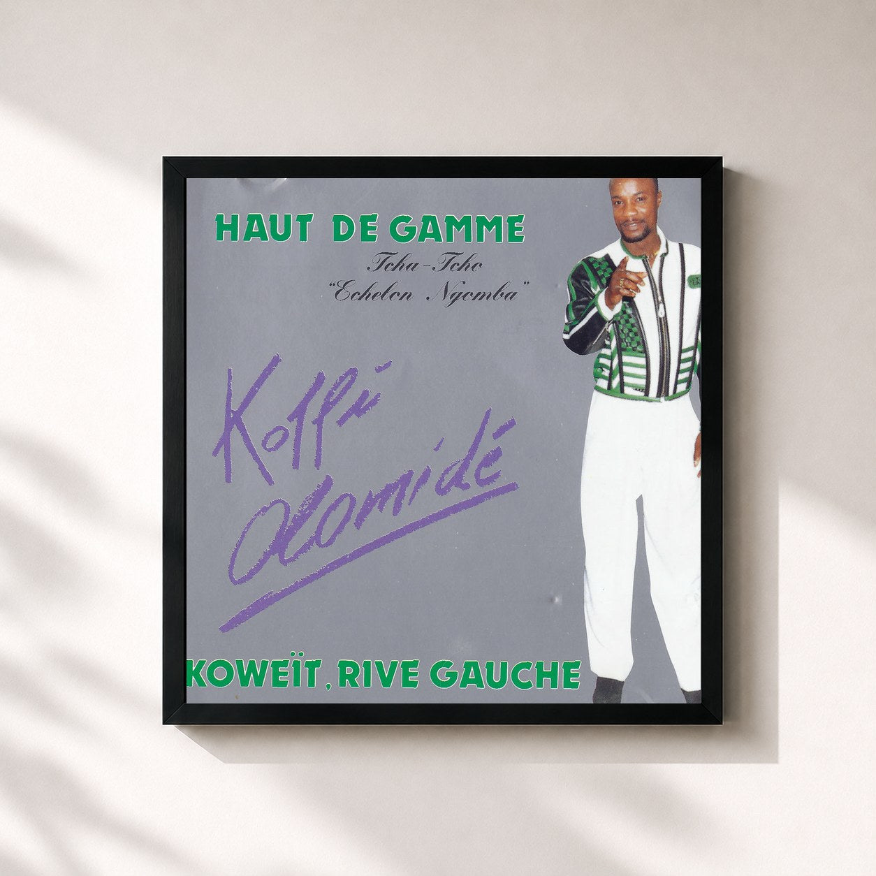 #noir Tableau carré de l'album Haut de gamme / Koweït, rive gauche de Koffi Olomidé, cadre noir 32x32 cm