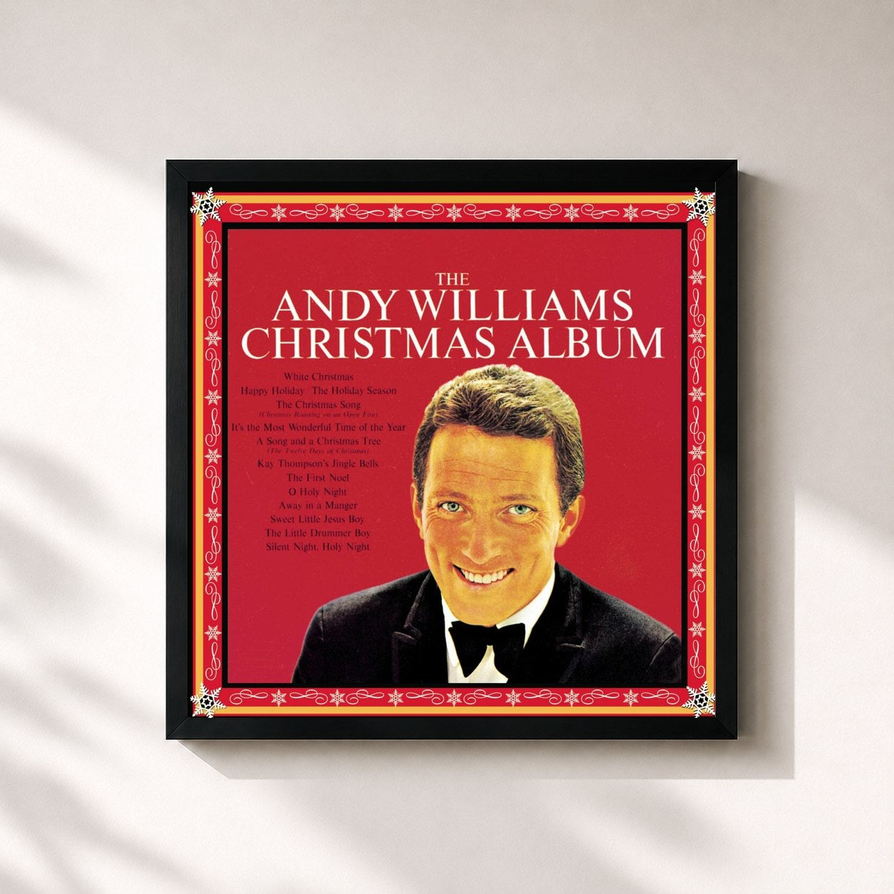 #noir Tableau carré de l'album The Andy Williams Christmas Album de Andy Williams, cadre noir 32x32 cm