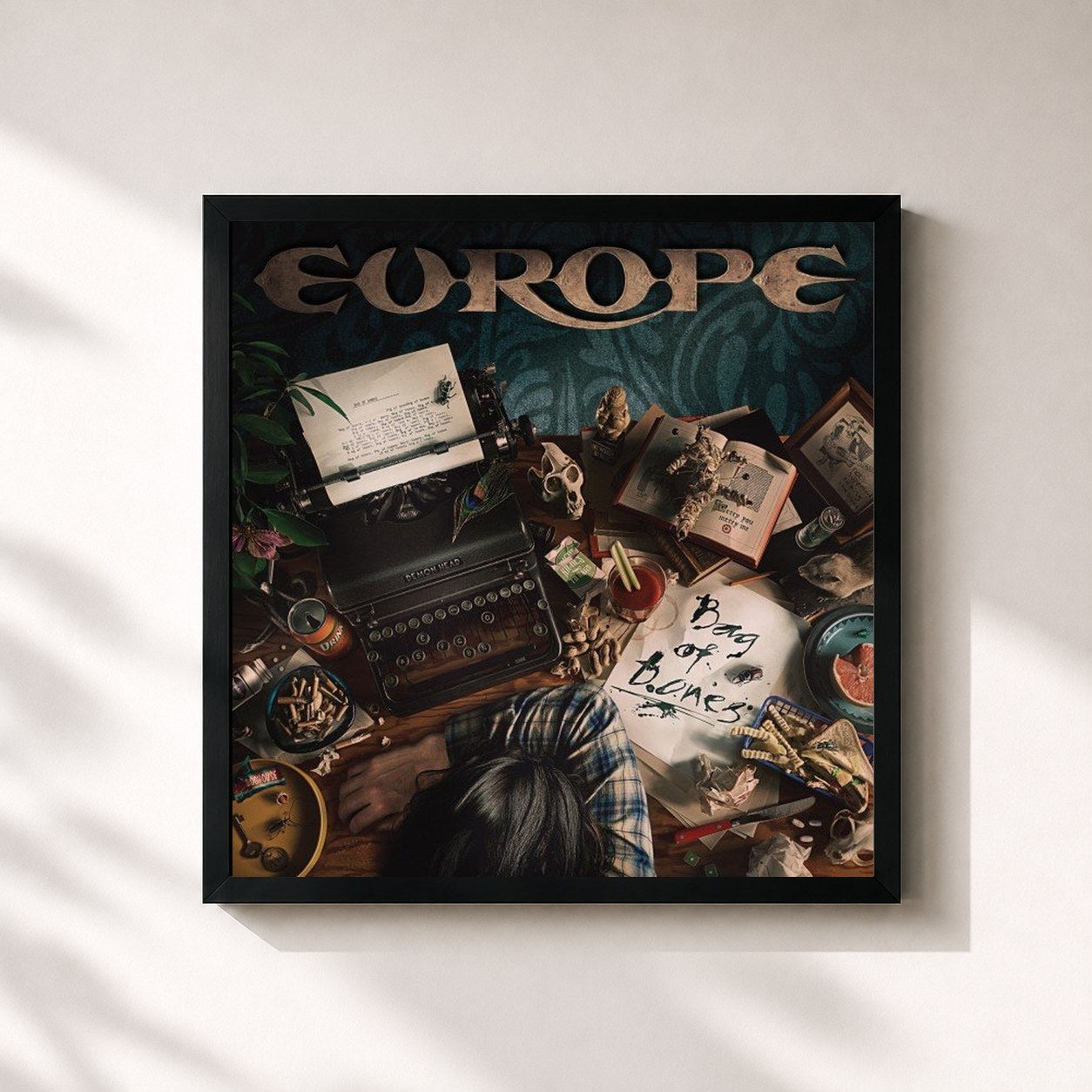#noir Tableau carré de l'album Bag of Bones de Europe, cadre noir 32x32 cm