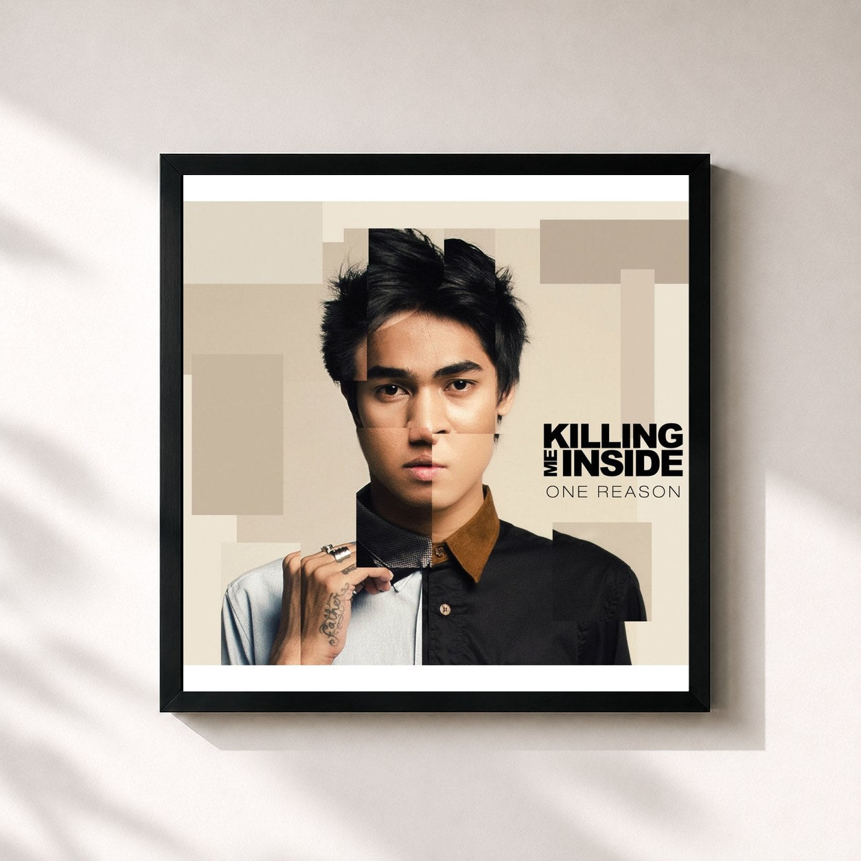 #noir Tableau carré de l'album One Reason de Killing Me Inside, cadre noir 32x32 cm