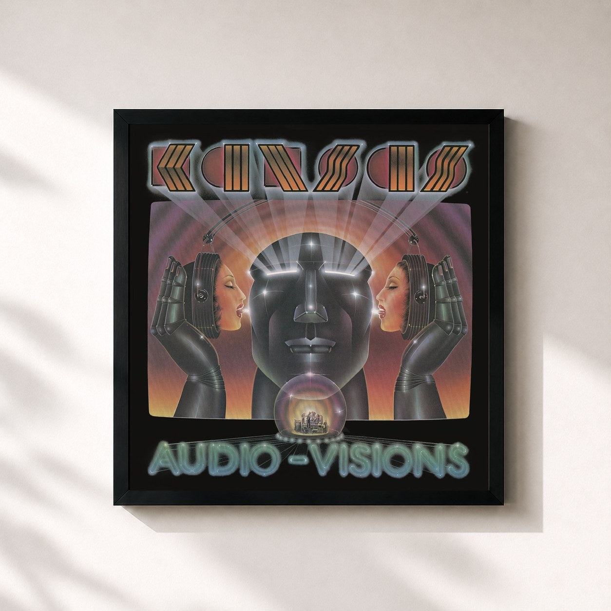 #noir Tableau carré de l'album Audio-Visions de Kansas, cadre noir 32x32 cm