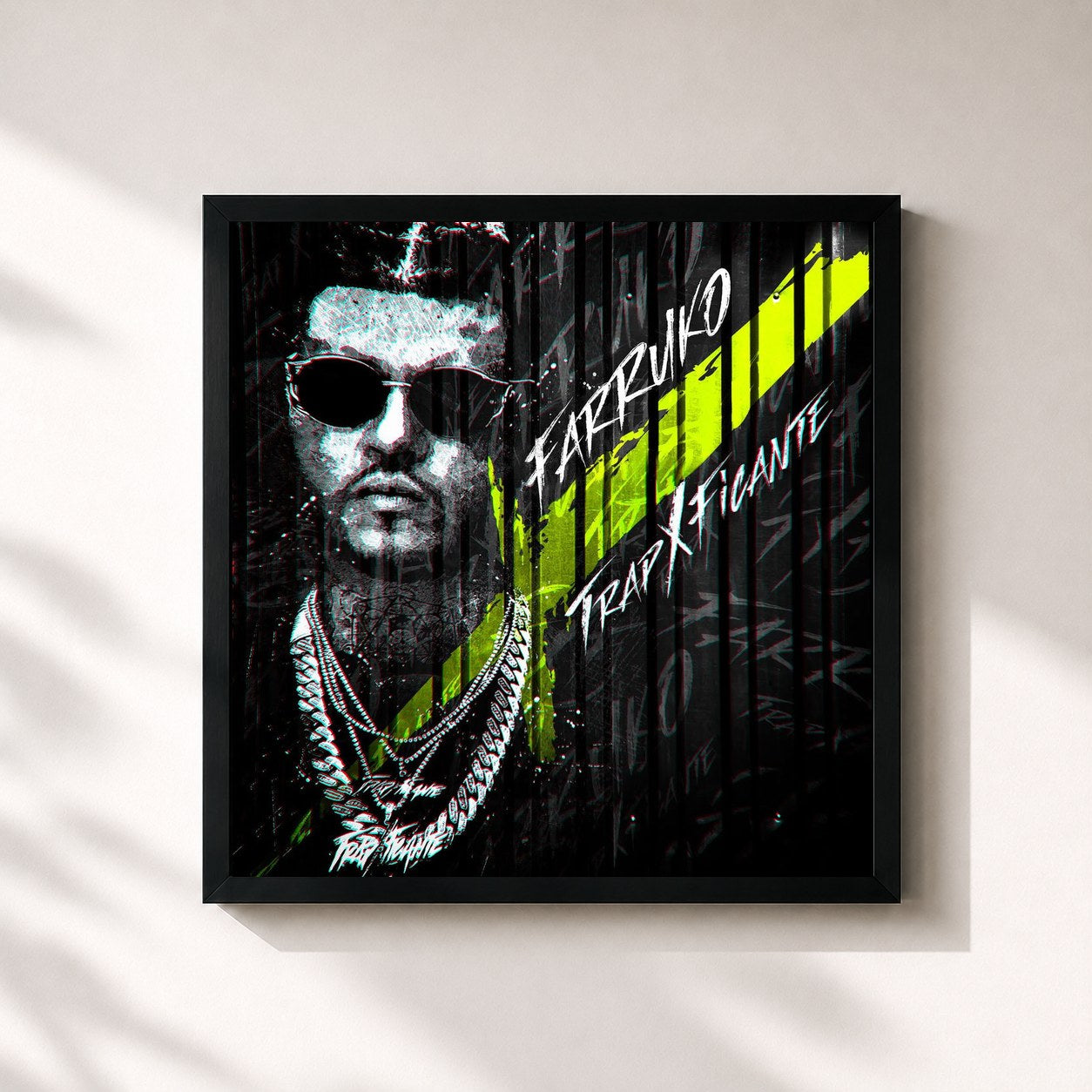 #noir Tableau carré de l'album TrapXficante de Farruko, cadre noir 32x32 cm